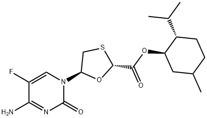 (2R,5S)-5-(4-aimín-5-fluara-2-oxo-1(2H)-pirimidinil)-1,3-Oxathiolane-2-aigéad carbocsaileach, (1R,2S,5R)-5- eistear meitile-2-(1-meitileitil)ciocliheicsile