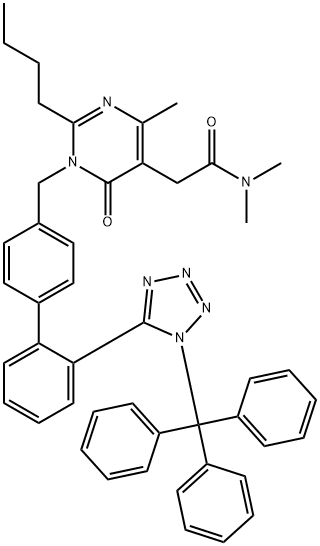 2-Búitile-1,6-dé-hidr-N,N,4-trímheitiol-6-ocsa-1-[[2'-[1-(trífheinilmeitil)-1H-tetrasól-5-il][1,1'- défheinile]-4-il]meitil]-5-pirimidineacetamide