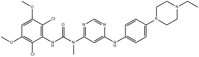 3-(2,6-Déchlóra-3,5-démheatocsafheinil)-1-[6-[[4-(4-eitilpiperazin-1-il)feinil]aimín]pirimidin-4-il]-1-meitiolúiré