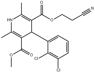 Eistear 4-(2,3-Déchlóra-feinil)-2,6-démheitil-1,4-déhidrea-piridín-3,5-aigéad décharbocsaileacha 3-(2-cianeo-eitile) eistear 5-meitile