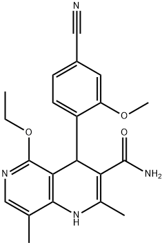 4-(4-Cianó-2-meatocsafheinile)-5-ethocsa-2,8-démheitil-1,4-déhidr-1,6-naifitiridín-3-carboscaimíd
