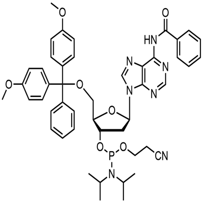 5'-O- (4,4'- Démheocsaitréitil)-N6-beansóile-2'-déocsaadenosine-3'- (2-cyanoethyl-N,N-déiseapróipil)fosfaraimít