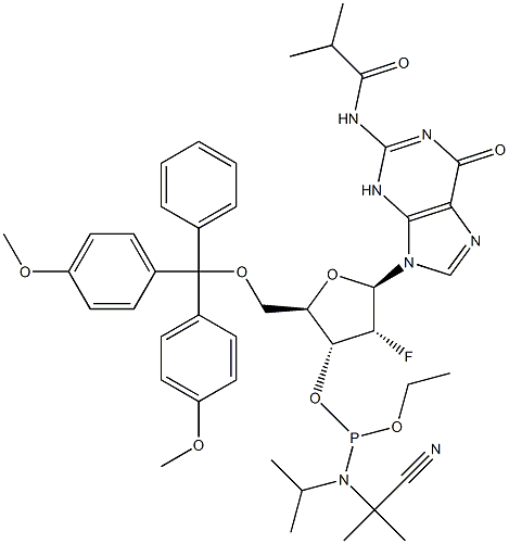 5'-O-[Bis(4-methocsaifeinil)feanilmheitil]-2'-déocsa-2'-fluara-N-(2-meitil-1-ocsaeapróipil)guanósín 3'-[2-cianoethyl N,N-bis( 1-meitileitil)fosfaraimít]