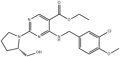 Aigéad 5-Pirimídín carbocsaileacha,4-[[(3-clóra-4-Methocsafheinile)Meitil]aMino]-2-[(2S)-2-(hiodrocsaimeitil)-1-pirrolidinil]-, eistear eitile