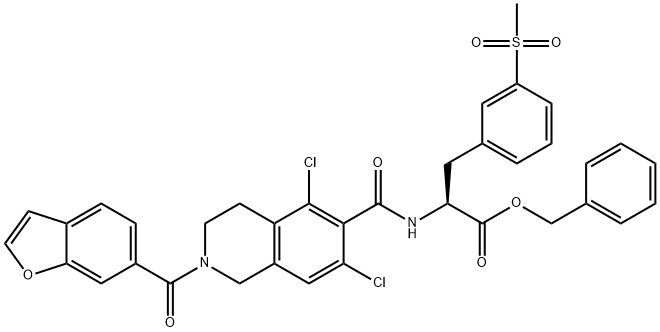 beinsile (S)-2-(2-(beansófuran-6-carbóin)-5,7-déchlóra-1,2,3,4-tetrahidrea-isoquinoline-6-carboxamido)-3-(3-(meitilsulfónail)feinil)própánáit