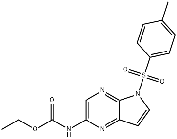 Aigéad carbamamach, N-[5-[(4-meitilfeinil)sulfónail]-5H-pioról[2,3-b]pirazin-2-il]-, eitile