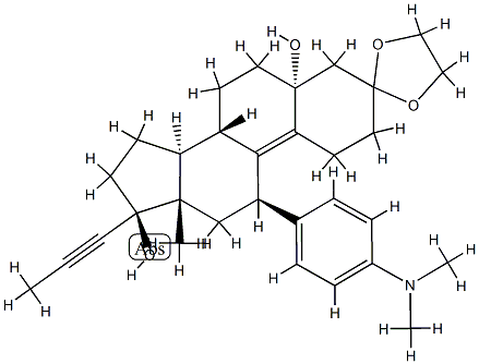 Estr-9-ga-3-aon, 11-[4-(démheitiolaimín)feinil]-5,17-dé-hiodrocsa-17-(1-próipinil)-, aicéatal timthriallach 1,2-eatánedil, (5a,11b,17b )-