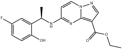 eitile (R)-5-((1-(5-fluara-2-hiodrocsaifeinil)eitil)aimín)piorasóil[1,5-a]pirimidín-3-carbocsaláit