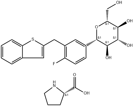 L-Proline compd. le (1S)-1,5-ainhidr-1-C-[3-(beansó[b]thien-2-ilmethyl)-4-fluarafeinil]-D-glúcitol (1:1)