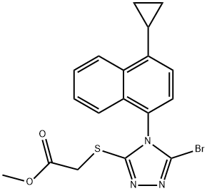 Meitil 2-(5-broMo-4-(4-cioclpróipilnaftailéin-1-il)-4H-1,2,4-triazol-3-ilthio)aicéatáit