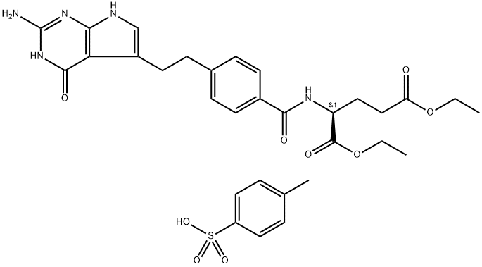 N-[4-[2-(2-Aimín-4,7-dé-hidr-4-oxo-3H-pioróló[2,3-d]pirimidin-5-il)eitil]beansóile]-aigéad L-glútamach 1, Eistir 5-dé-eitile 4-meitilbeinséinsulfónáit