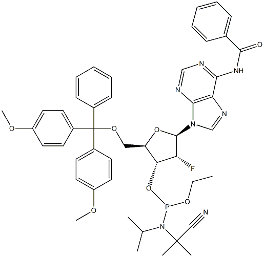 N-Benzoyl-5'-O-[bis(4-methocsaifeinil)feanilmheitil]-2'-déocsa-2'-fluaraideenosine 3'-[2-ciaintil N,N-bis(1-meitileitil)fosfaraimít]