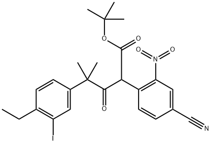 treas-bhúitile 2-(4-cianó-2-nítrifeinil)-4-(4-eitil-3-iodaféinil)-4-meitil-3-ocsaptanóáit