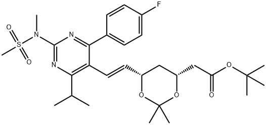tríú-bhúitile 6-[(1E)-2-[4-(4-fluarafheinile)-6-(1-meitileitil)-2-[meitil(meitil(meitiolsulfhóin)aimín]-5-pirimidinil]eitéinil]-2,2- démheitil-1,3-dé-ocsán-4-aicéatáit